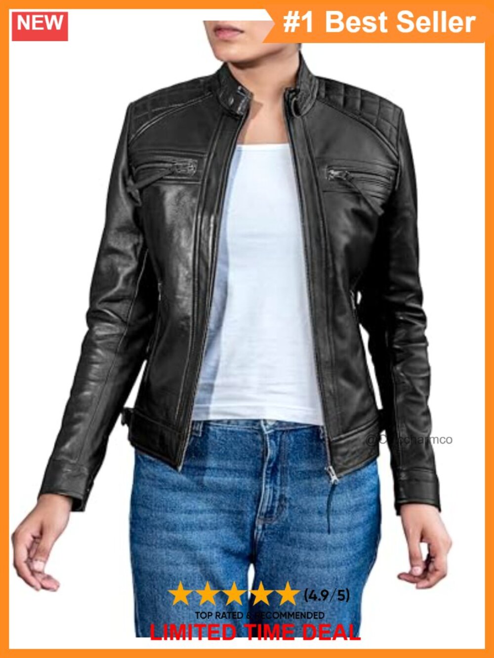 Quilted Lambskin Leather Jacket Women Cafe Racer Moto Biker
